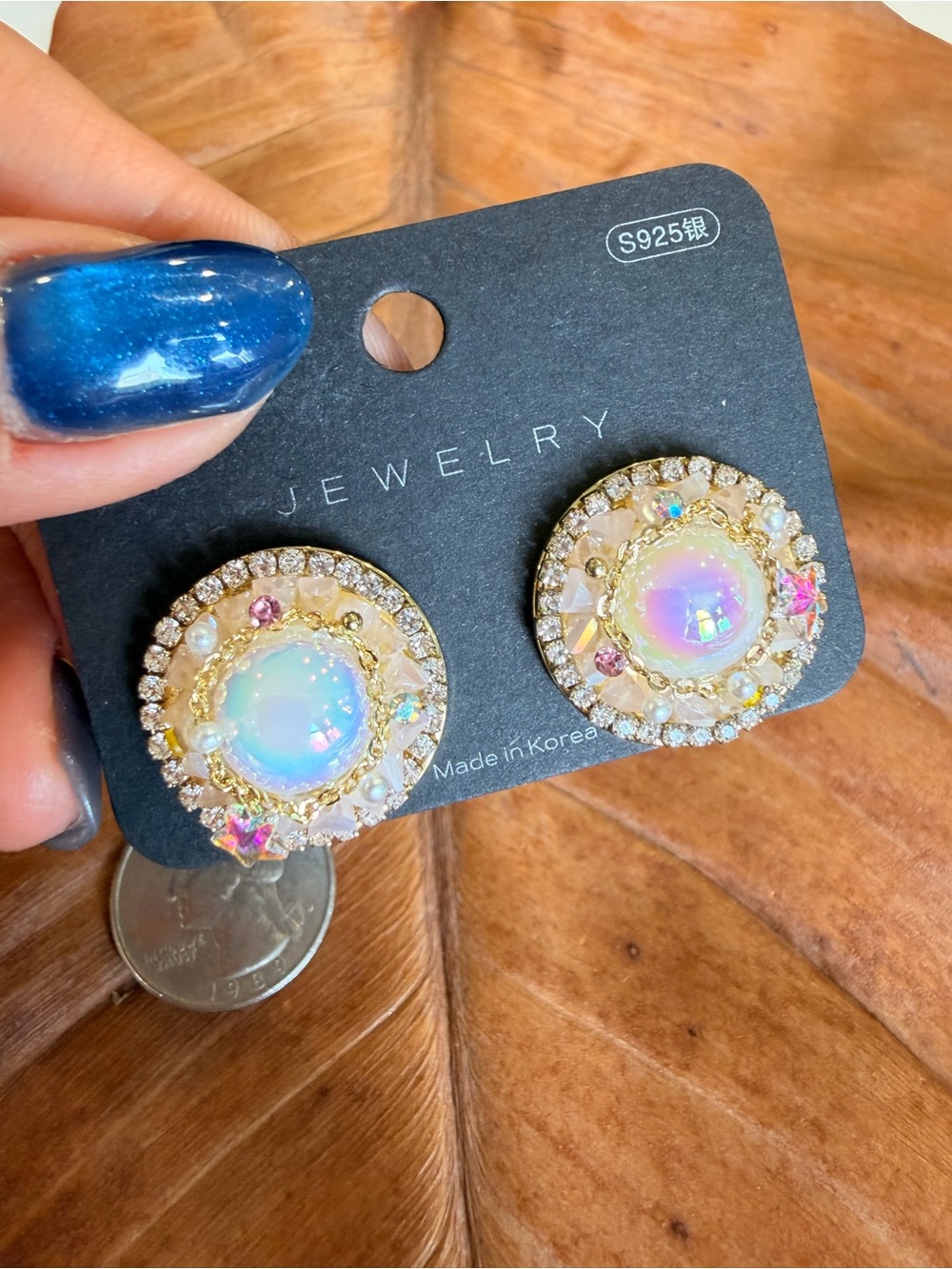 Opalescent Gold Round Stud Earrings